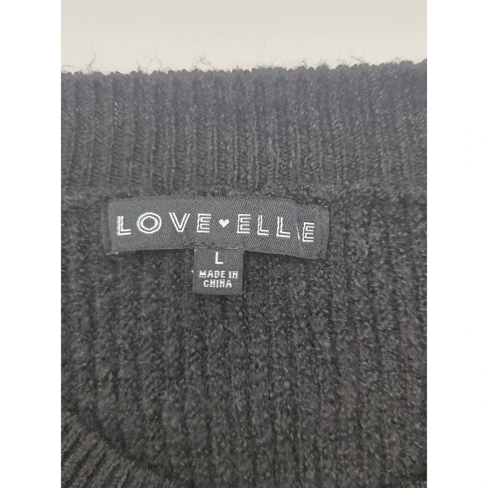 Love Ellie Women's L Black White Striped Knit Crewneck Sweater 101-789